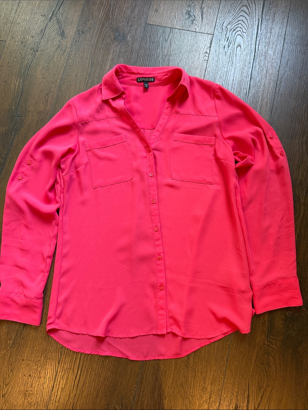 Express Button-Front Blouse in Vibrant Coral Medium